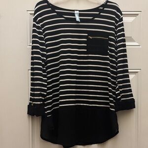 Ashley Blue Monochrome Striped Blouse size xl